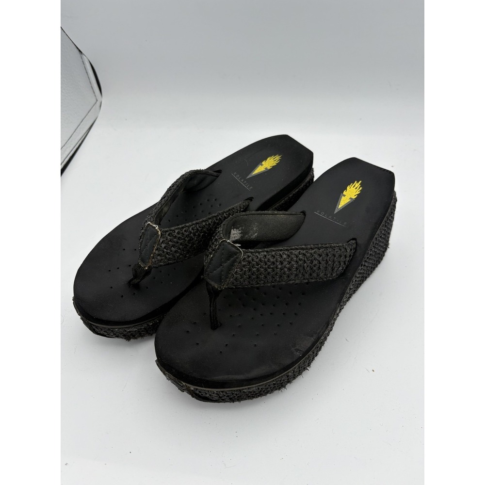 Volatile Shoes Womens Size 5.5 Black Thong Wedge Sandals Platform Comfort